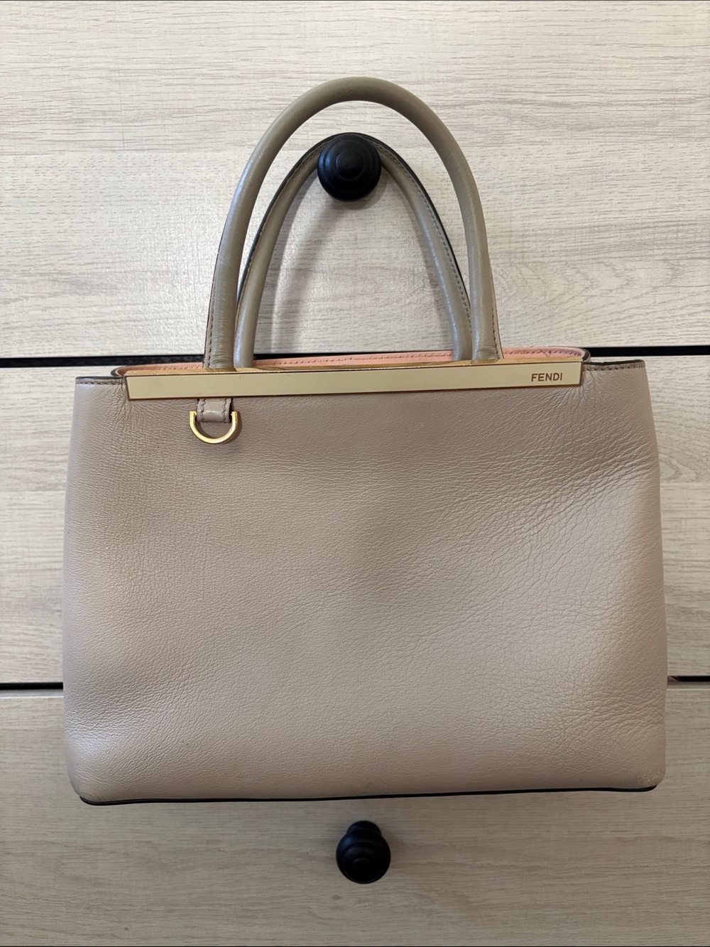 Fendi 2Jours Beige Taupe Leather Satchel with Gold Trim